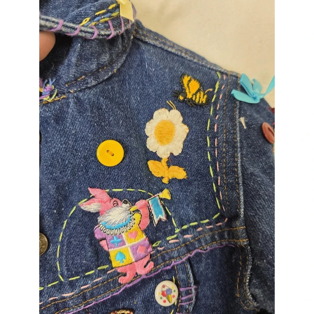 Vintage French‎ Toast Jacket Kids 4T Blue Denim Cycle Champ Rainbow Animals